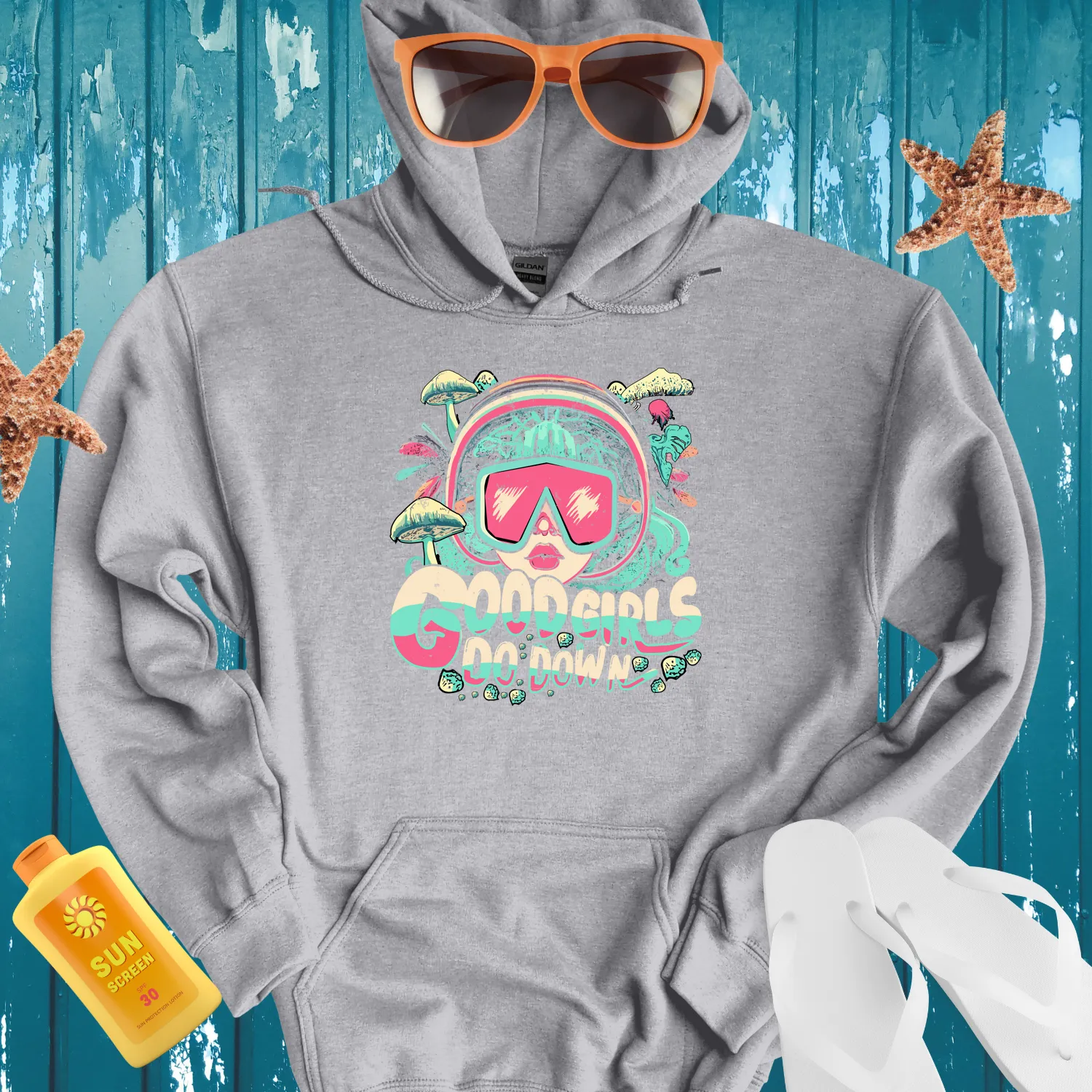 Scuba Diving Hoodie With Bold Diver And Marine Life Design
