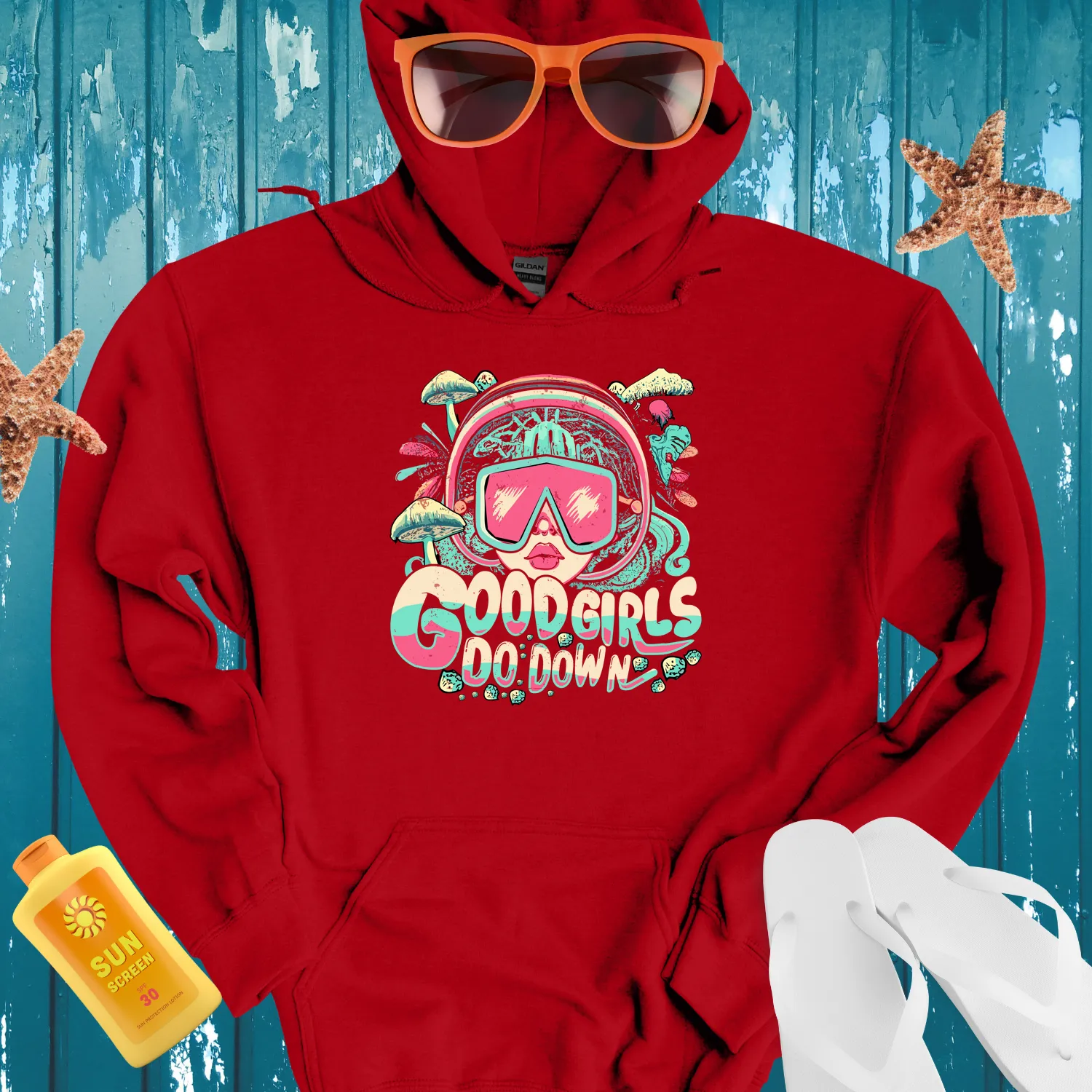 Scuba Diving Hoodie With Bold Diver And Marine Life Design