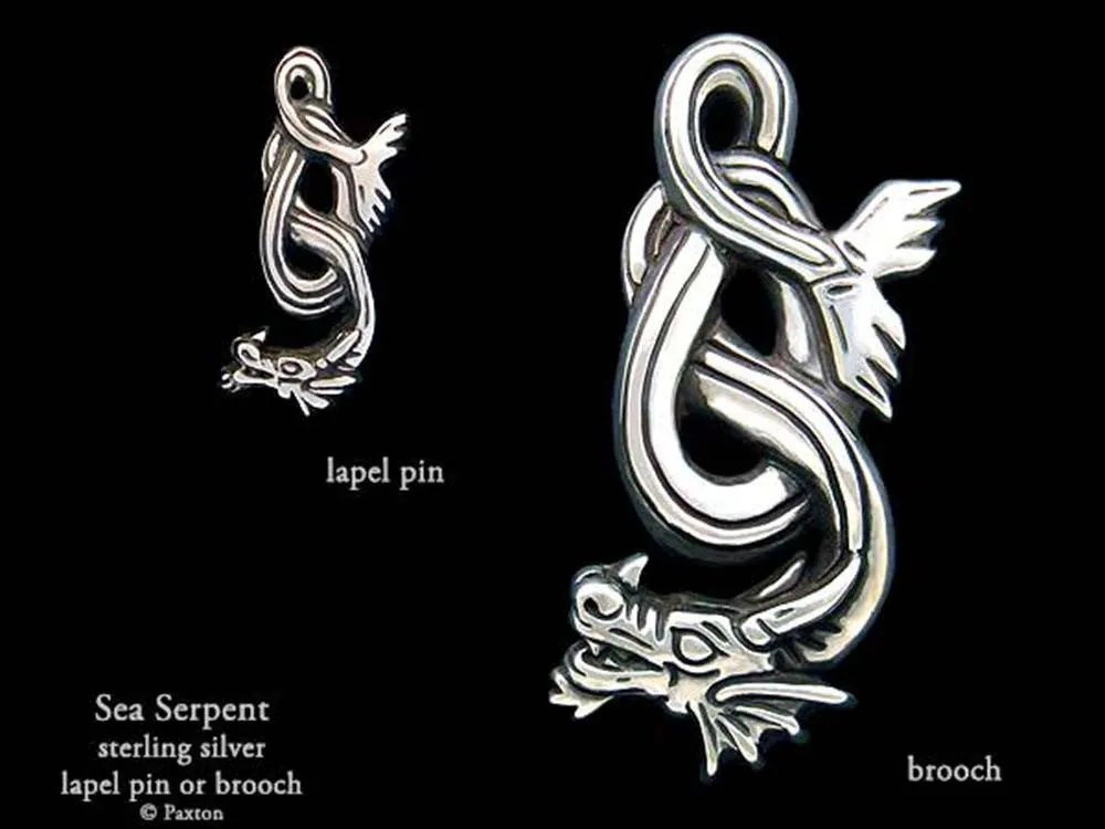 Sea Serpent Lapel Pin or Sea Serpent Brooch Sterling Silver
