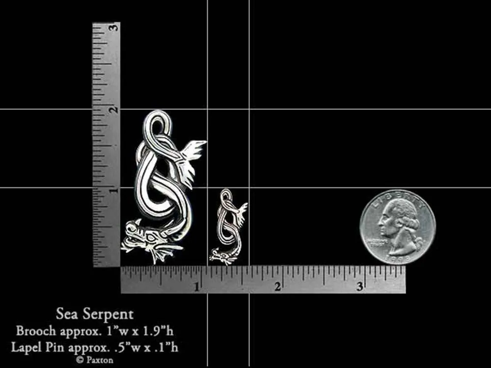 Sea Serpent Lapel Pin or Sea Serpent Brooch Sterling Silver