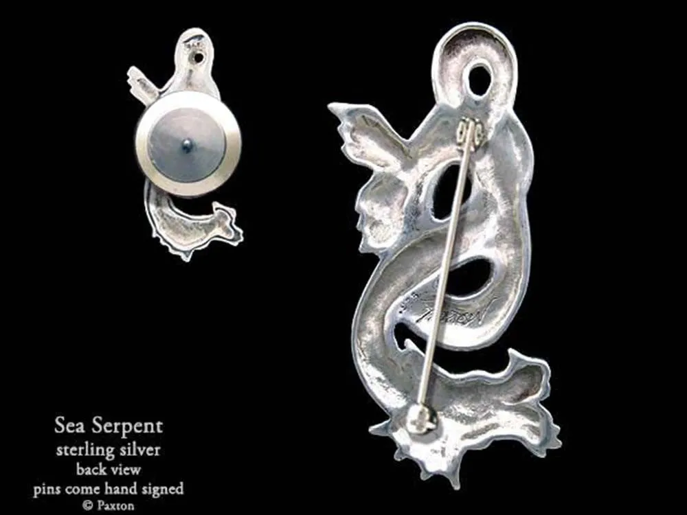 Sea Serpent Lapel Pin or Sea Serpent Brooch Sterling Silver
