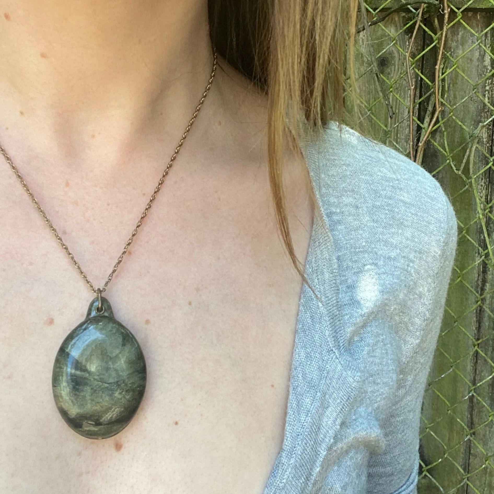 Shimmering Green Celluloid Sliding Locket