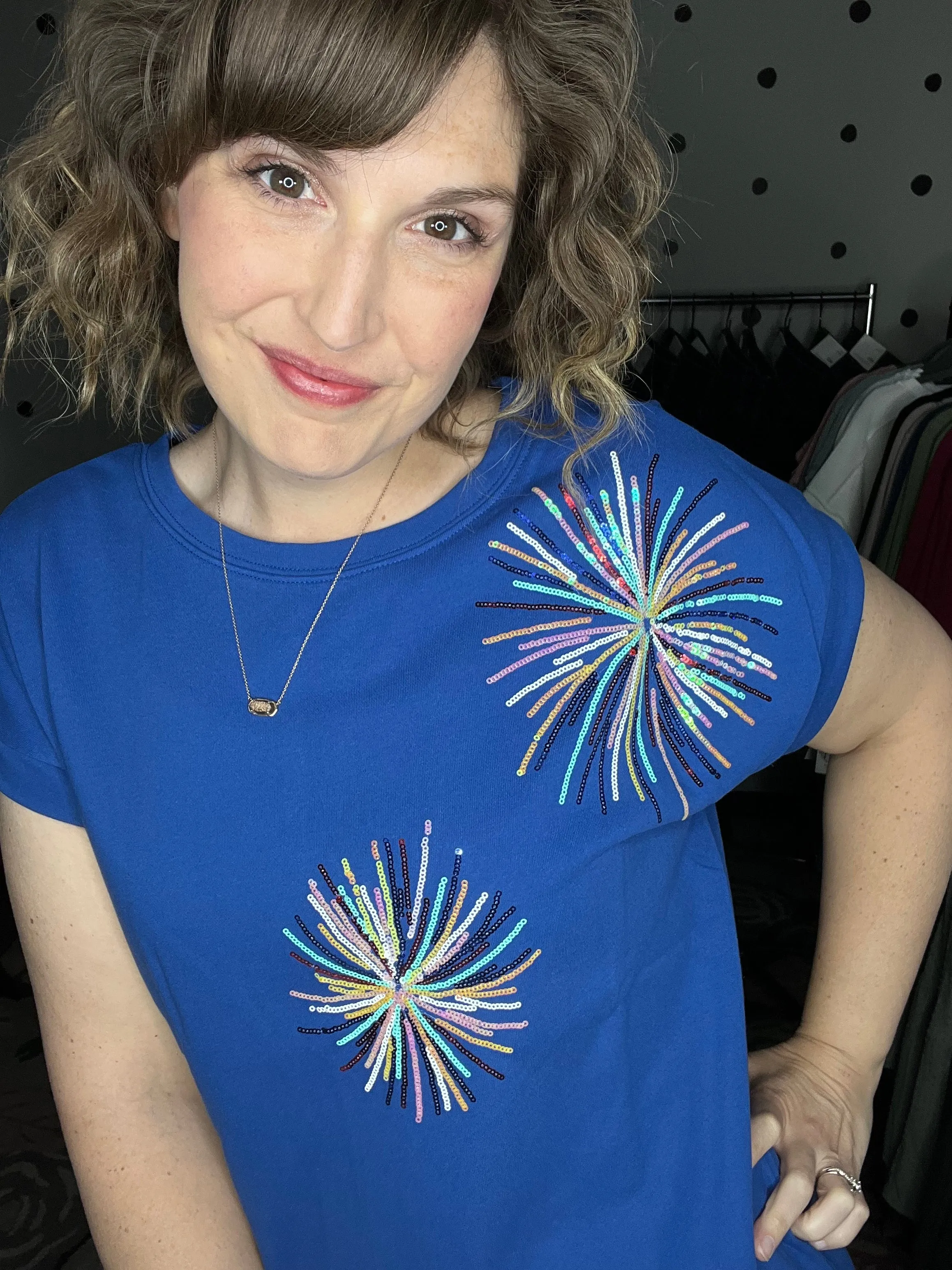 Short Sleeve Firework Sequin Top - Blue