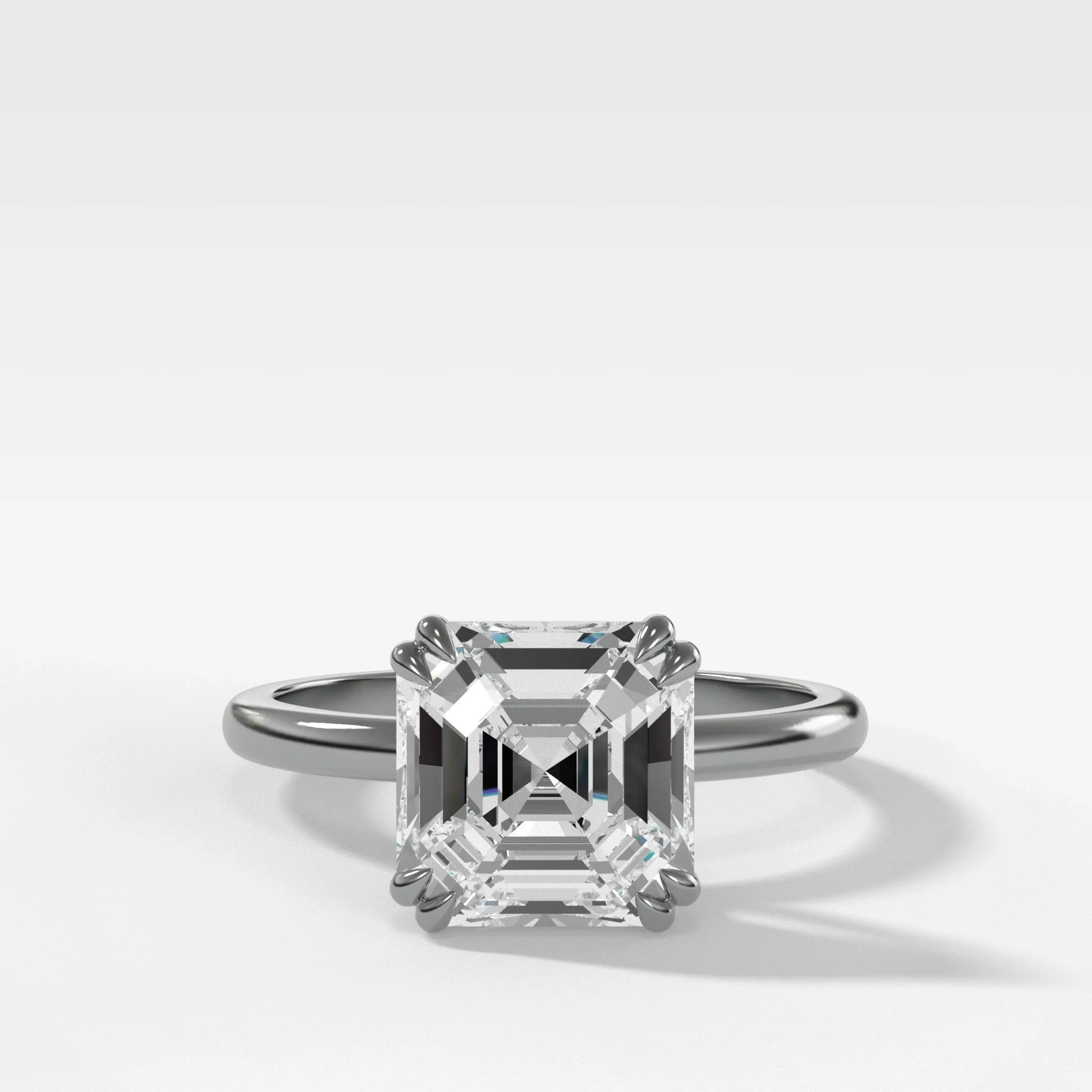 Signature Cathedral Solitaire Engagement Ring With Asscher Cut Diamond