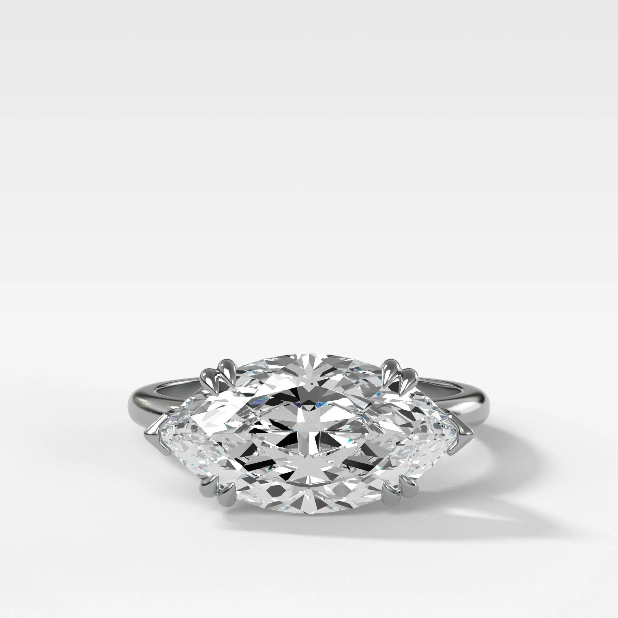 Signature Cathedral Solitaire Engagement Ring With Marquise Cut Diamond (East West)
