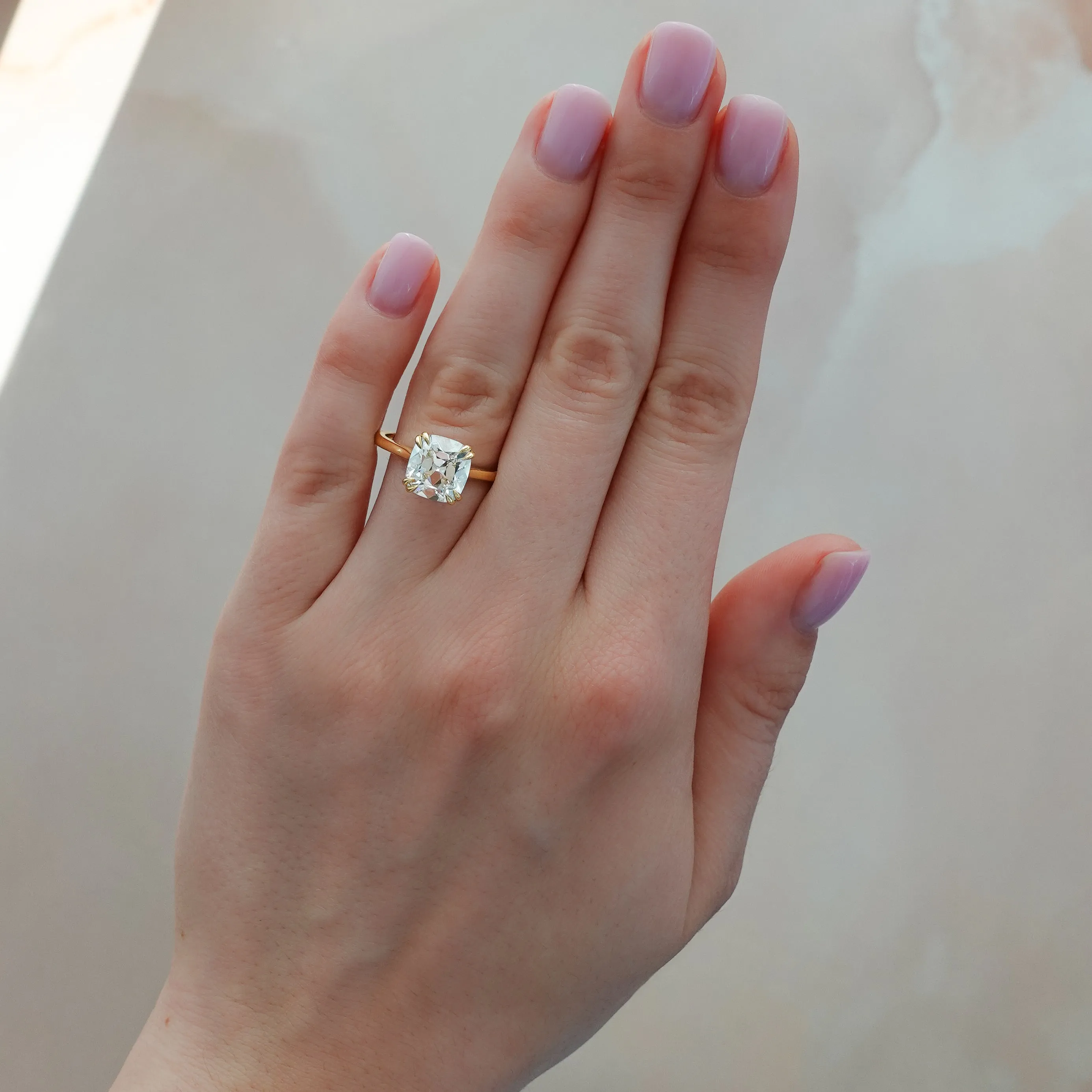 Signature Cathedral Solitaire Engagement Ring With Old Mine Cut Diamond