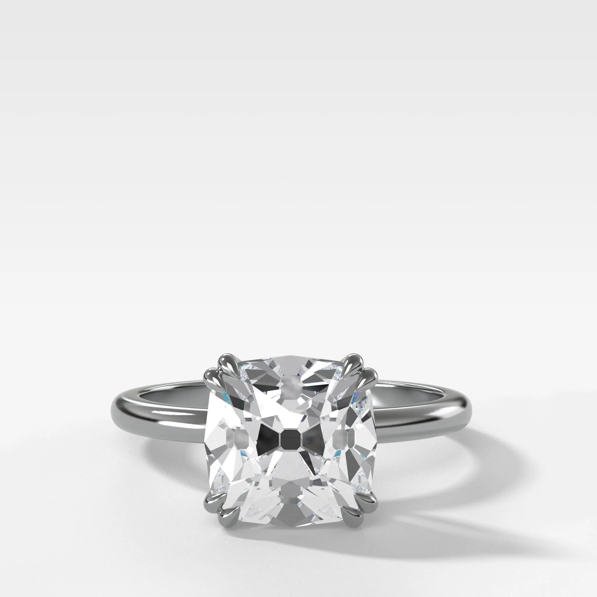 Signature Cathedral Solitaire Engagement Ring With Old Mine Cut Diamond