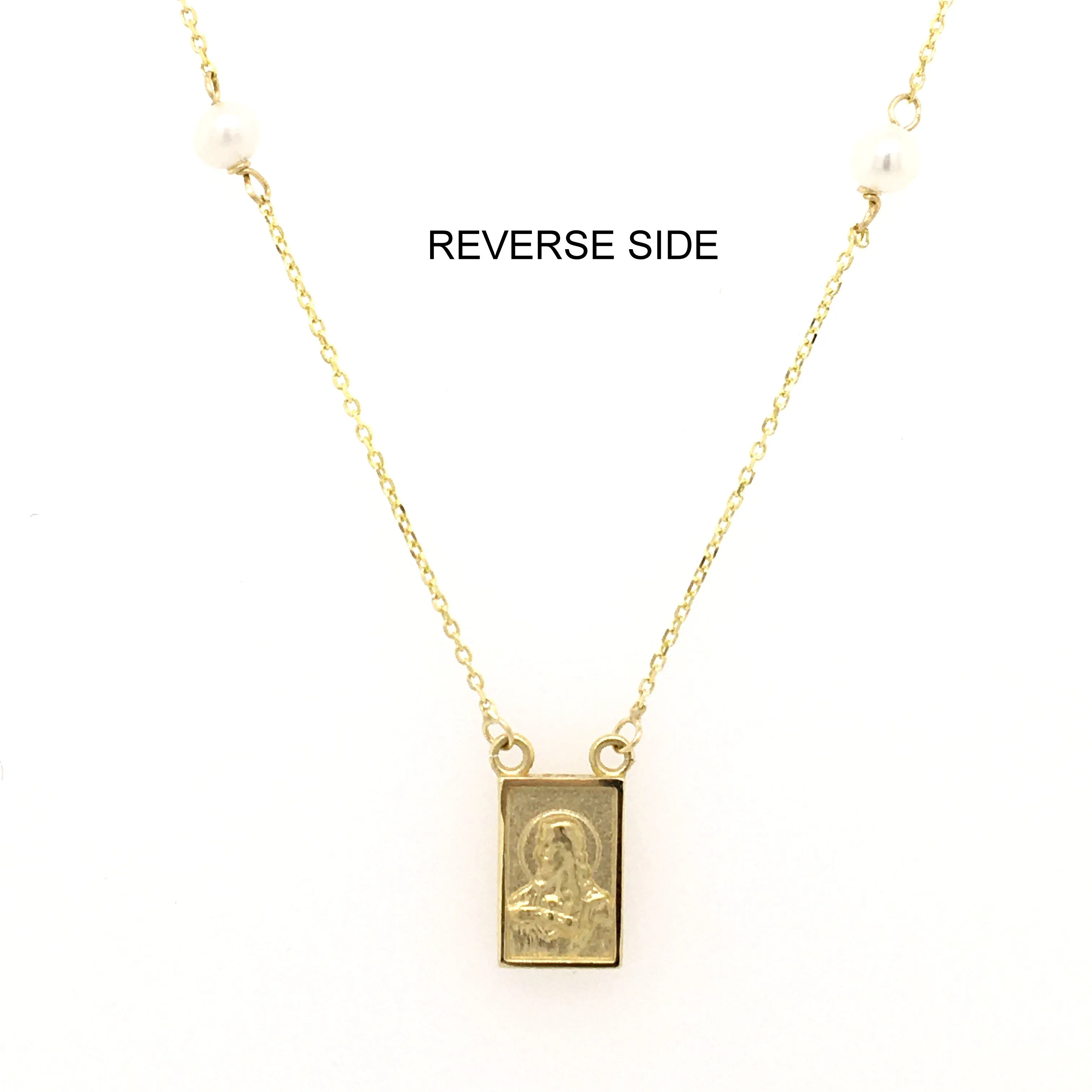 Single Small Scapular Medal on Pearl Necklace