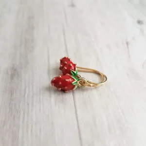 Small Strawberry Earrings, tiny strawberries, little red fruit earring, strawberry jewelry, strawberry dangle, gold strawberry charm