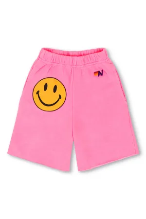 SMILEY KIDS SWEATSHORTS - NEON PINK