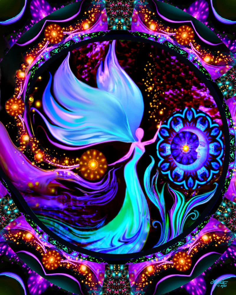 Spiral Energy Angel Art Greeting Card, Reiki Blank Notecard, Visionary Art - "Magical Realm"