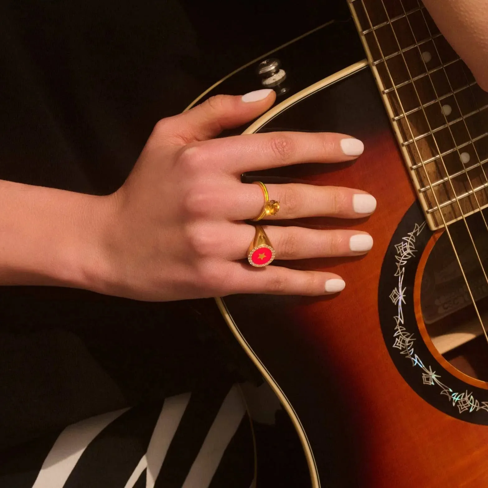 Star Enamel Crystal Chevalier Ring