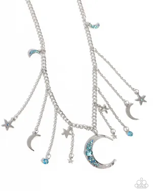 Stellar Selection - Blue - and Iridescent Rhinestone Moon and Star Paparazzi Short Necklace - 2024 Empower Me Pink Exclusive