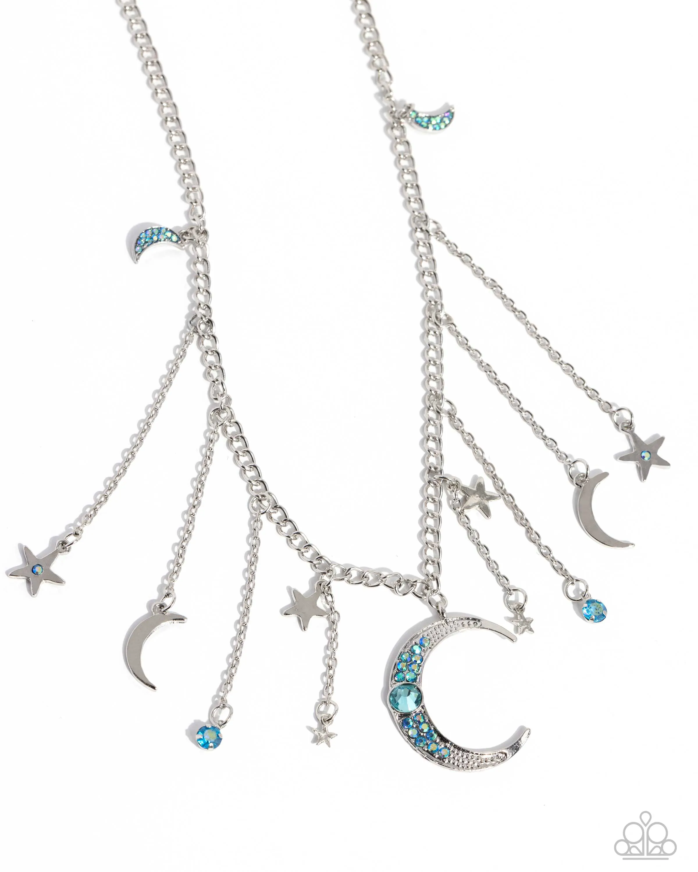 Stellar Selection - Blue - and Iridescent Rhinestone Moon and Star Paparazzi Short Necklace - 2024 Empower Me Pink Exclusive