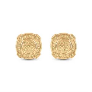 Sterling Silver Mens Round Black Color Enhanced Diamond  Earrings 1/8 Cttw