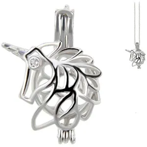 Sterling silver oyster pearl/bead Cage UNICORN Fantasy hallmarked .925 pendant