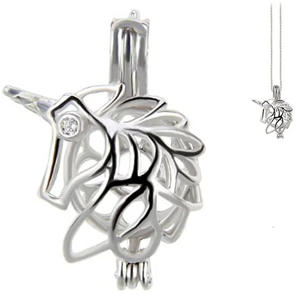 Sterling silver oyster pearl/bead Cage UNICORN Fantasy hallmarked .925 pendant