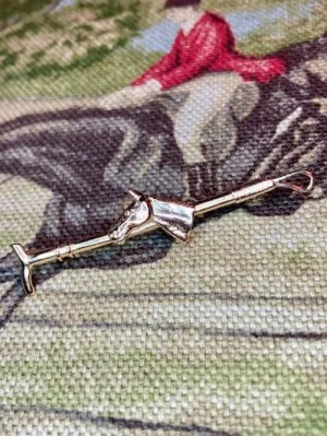Stock Pin Vintage 9 ct Yellow Gold in Whip and Horse Bust Profile Form