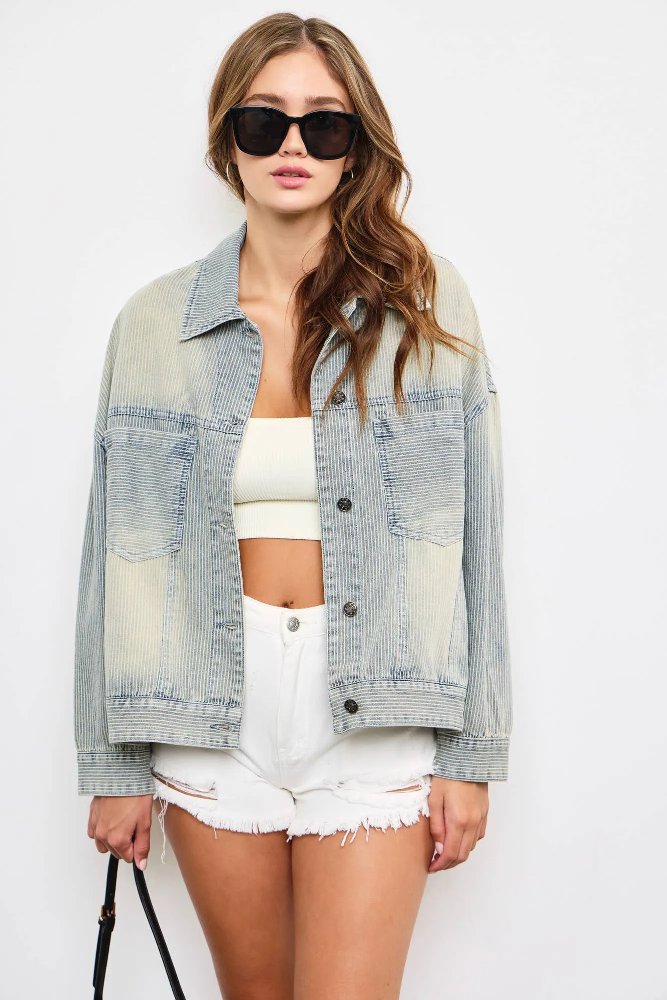 STRIPE OVERSIZED WASH DENIM JACKET