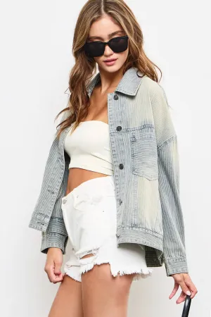 STRIPE OVERSIZED WASH DENIM JACKET