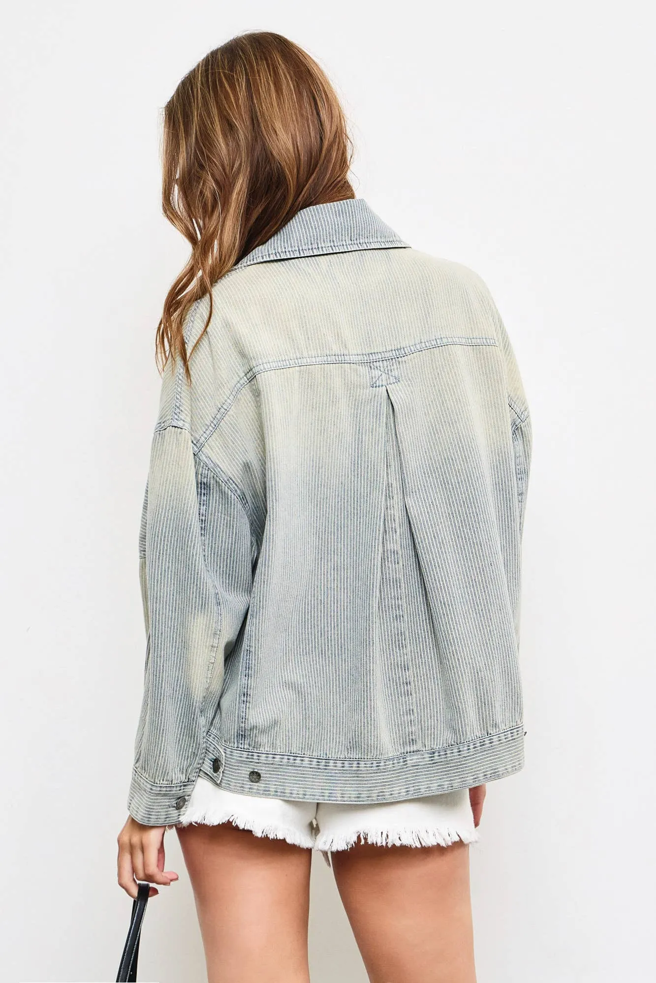 STRIPE OVERSIZED WASH DENIM JACKET