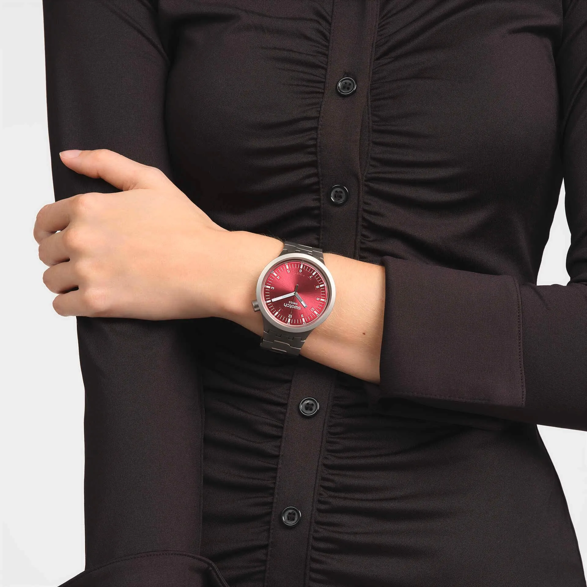Swatch Scarlet Shimmer Originals Big Bold Irony 47mm SB07S104G watch