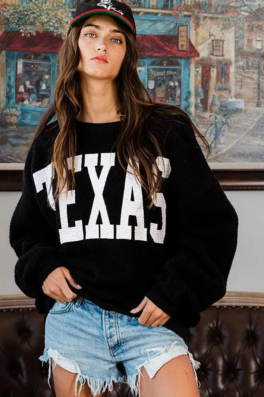 TEXAS FUZZY FLEECE SWEATSHIRT - BLACK