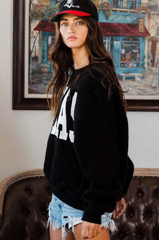 TEXAS FUZZY FLEECE SWEATSHIRT - BLACK