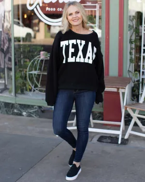 TEXAS FUZZY FLEECE SWEATSHIRT - BLACK