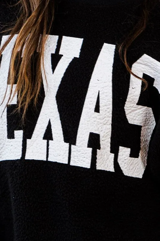 TEXAS FUZZY FLEECE SWEATSHIRT - BLACK