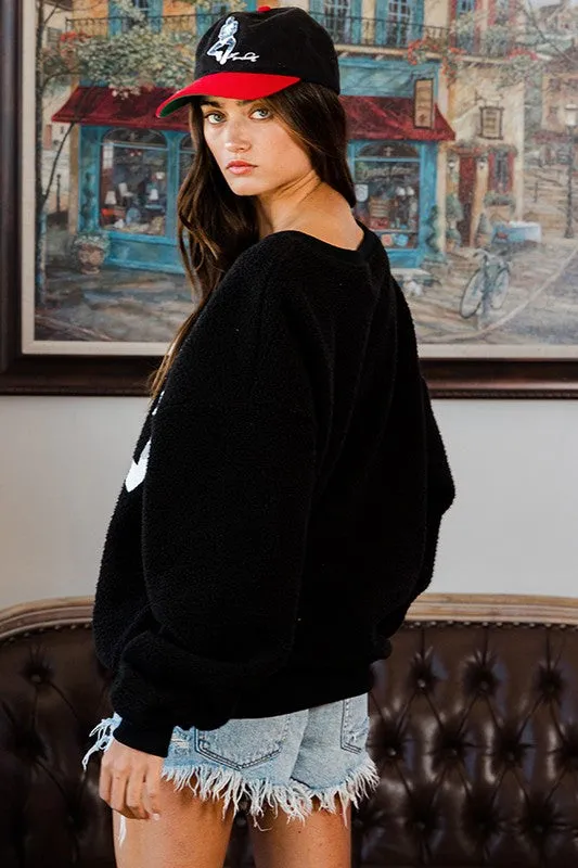 TEXAS FUZZY FLEECE SWEATSHIRT - BLACK