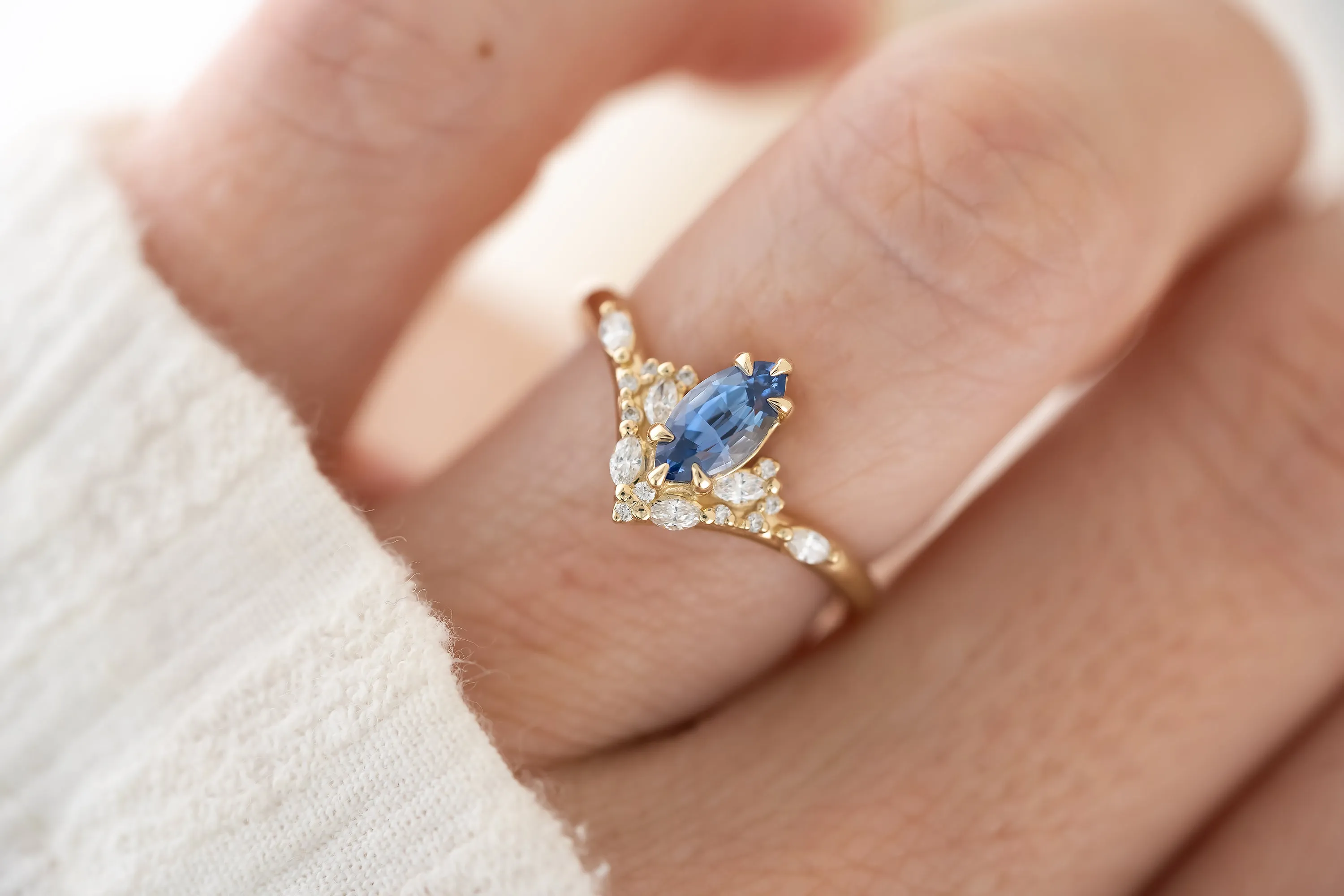 The Aurora Ring - 0.68 CT Blue Marquise Sapphire