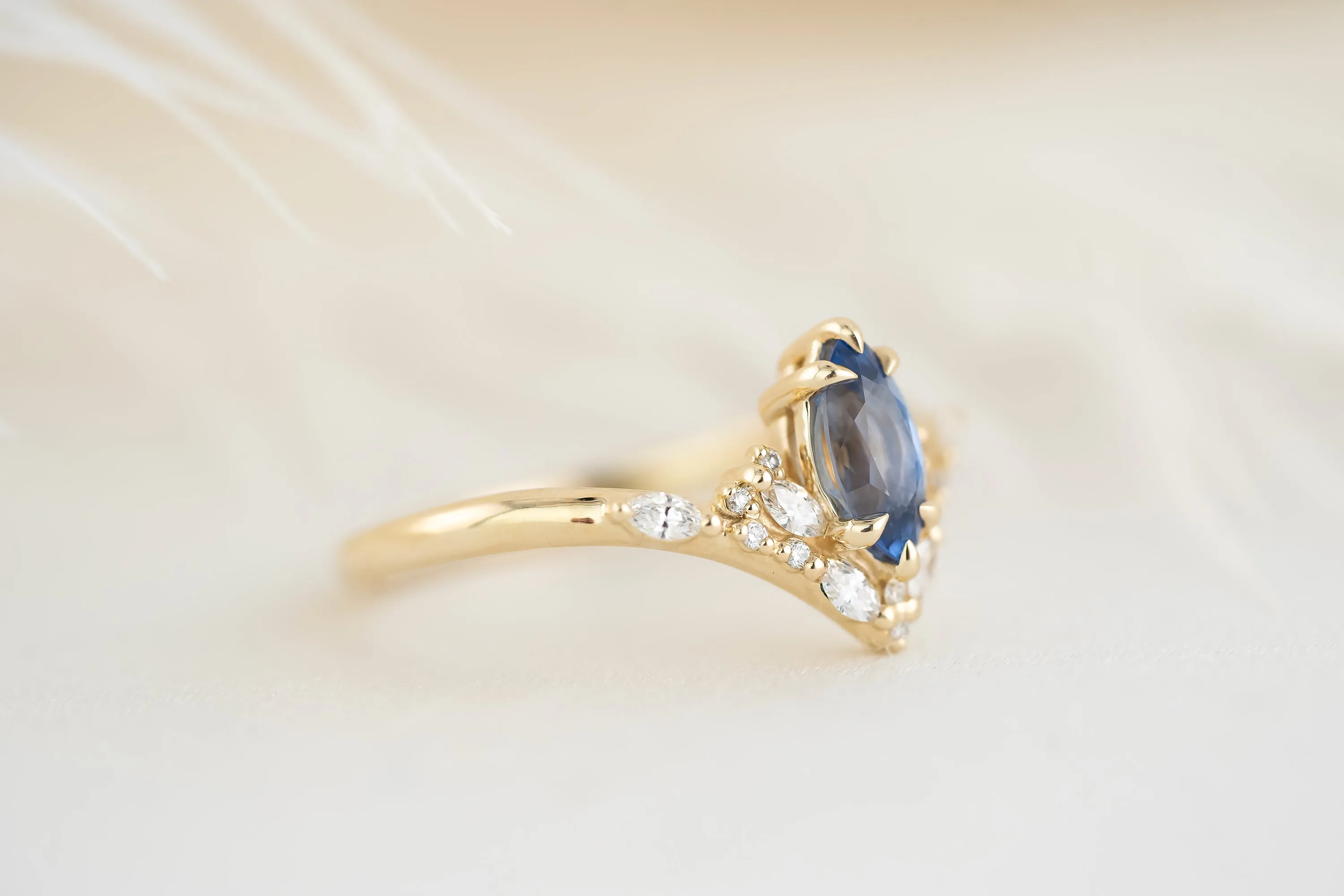 The Aurora Ring - 0.68 CT Blue Marquise Sapphire