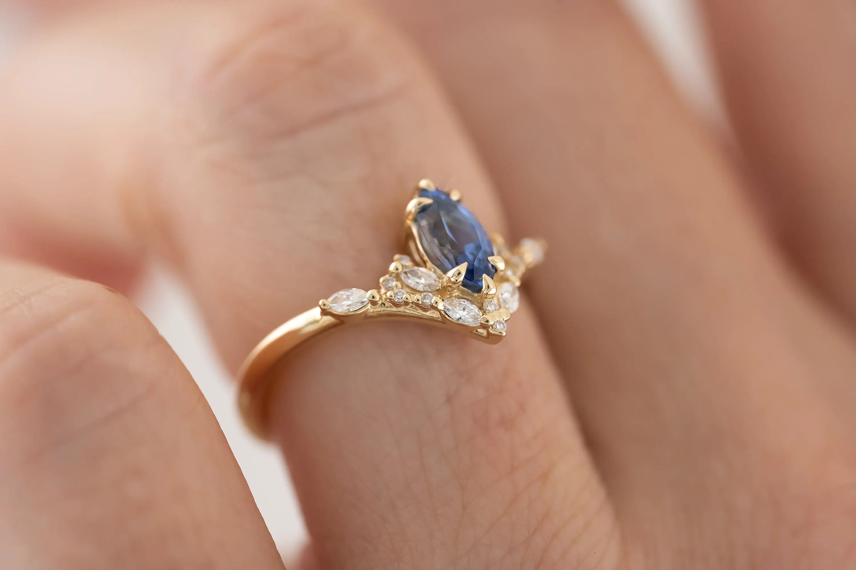 The Aurora Ring - 0.68 CT Blue Marquise Sapphire