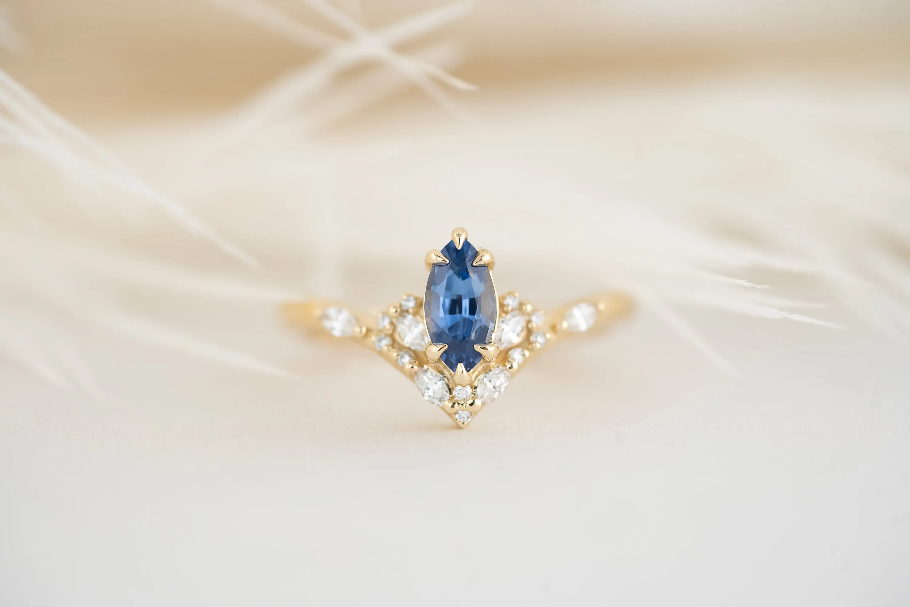 The Aurora Ring - 0.68 CT Blue Marquise Sapphire