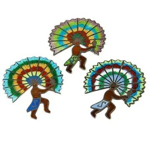 THREE VINTAGE STERLING SILVER ENAMELED AZTEC INDIAN DANCER COLORFUL BROOCHES