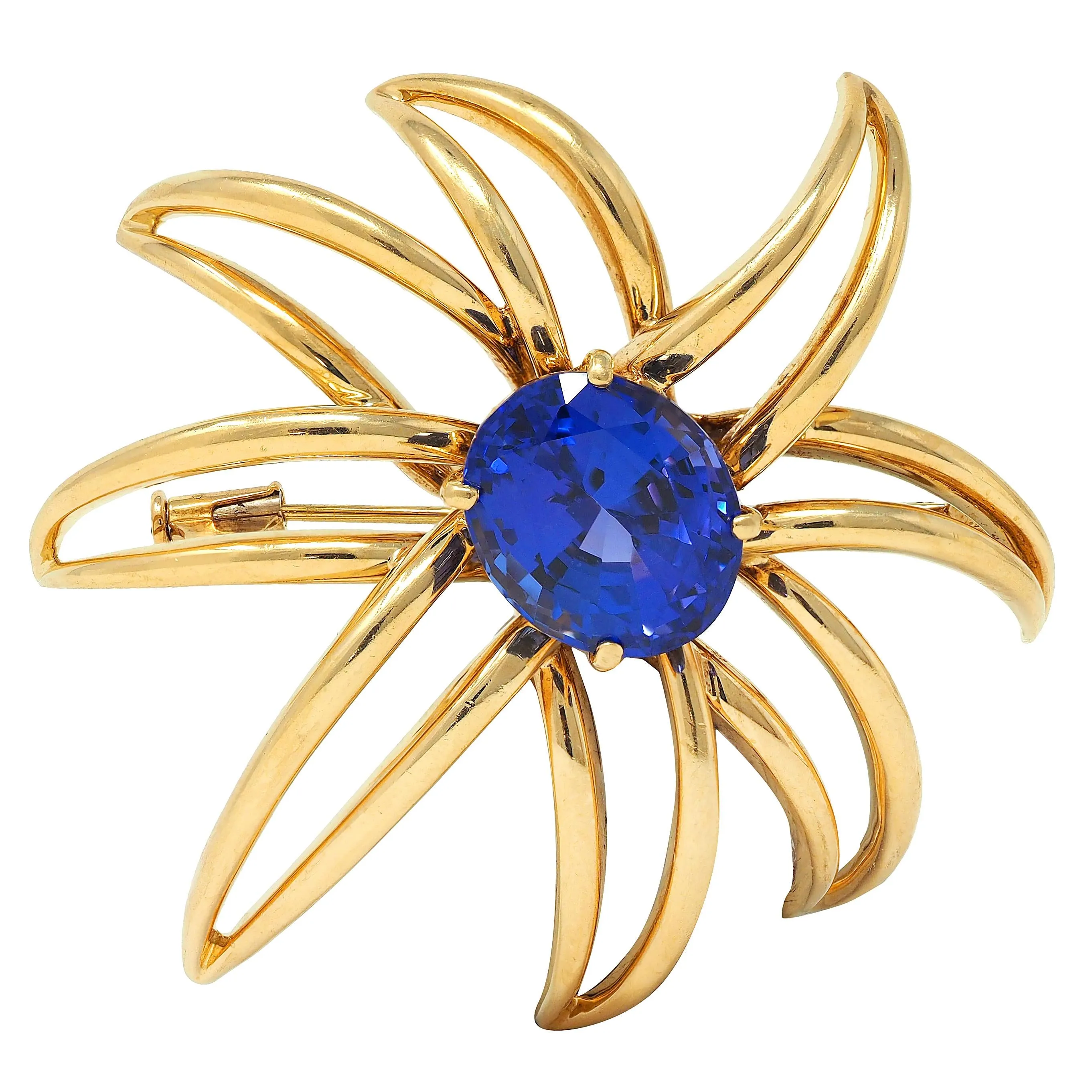 Tiffany & Co. 1994 10.23 CTW Tanzanite 18 Karat Yellow Gold Vintage Fireworks Brooch