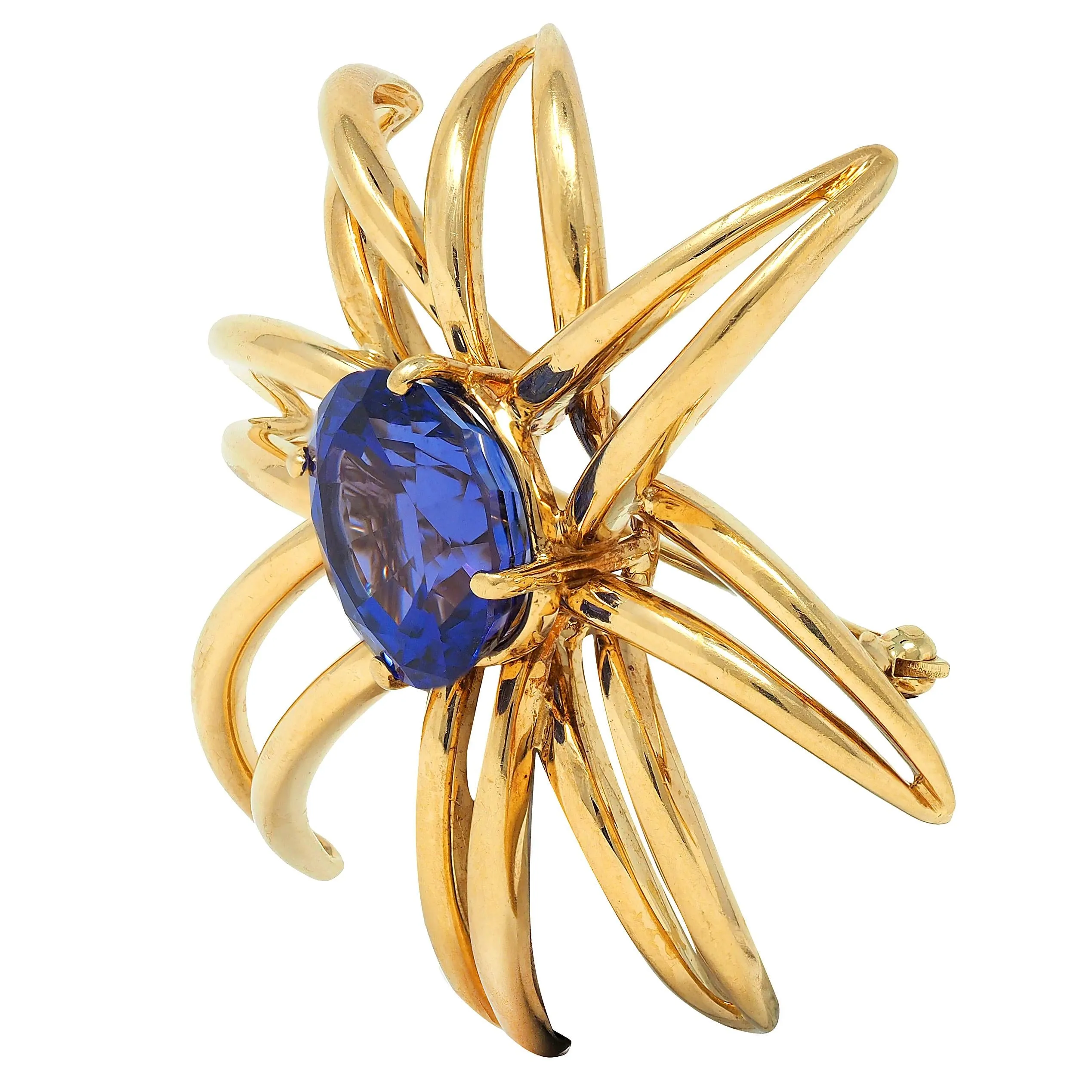 Tiffany & Co. 1994 10.23 CTW Tanzanite 18 Karat Yellow Gold Vintage Fireworks Brooch