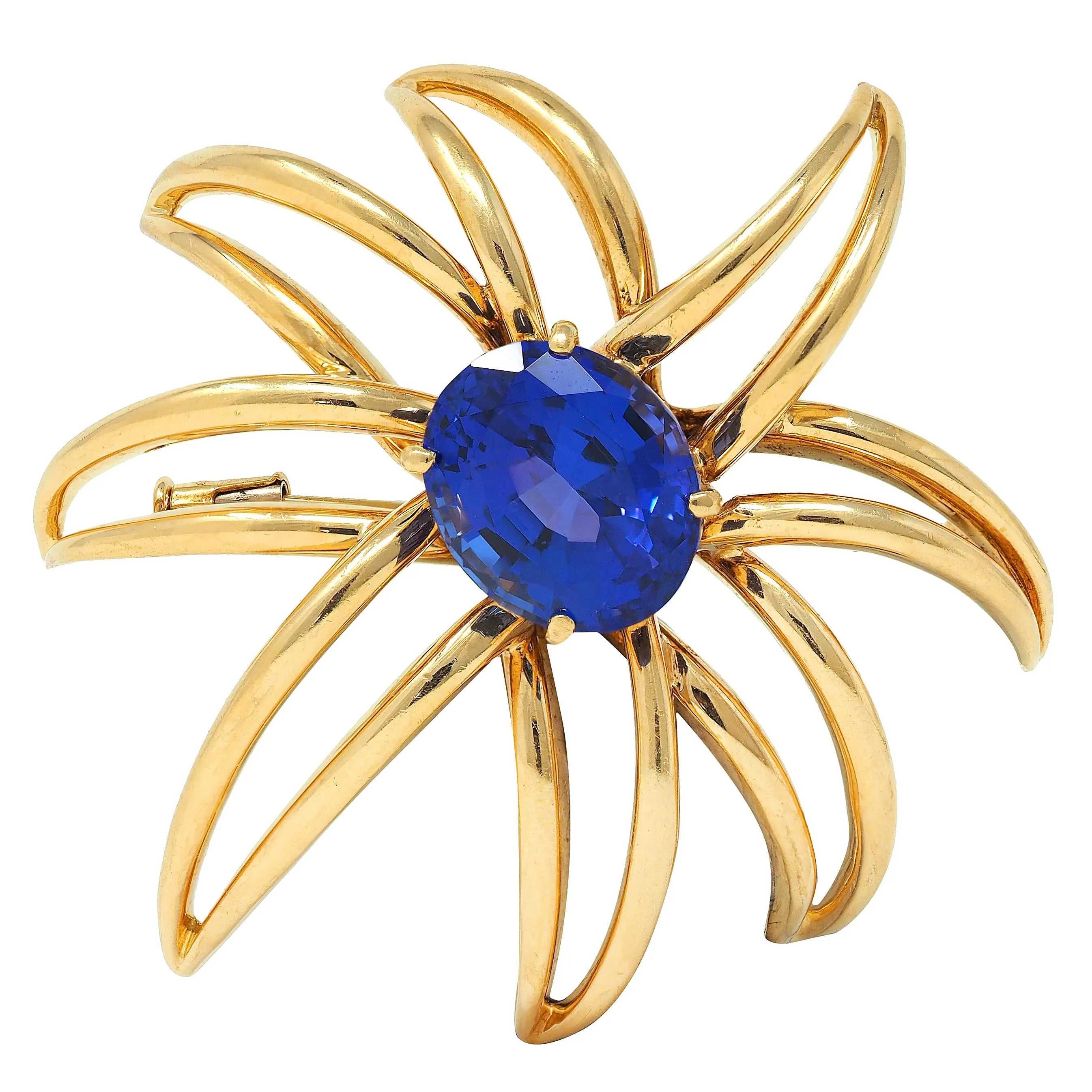 Tiffany & Co. 1994 10.23 CTW Tanzanite 18 Karat Yellow Gold Vintage Fireworks Brooch