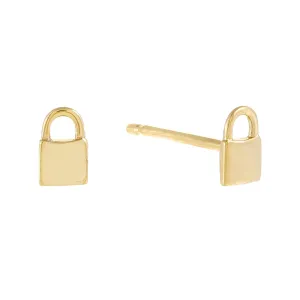 Tiny Solid Lock Stud Earring 14K
