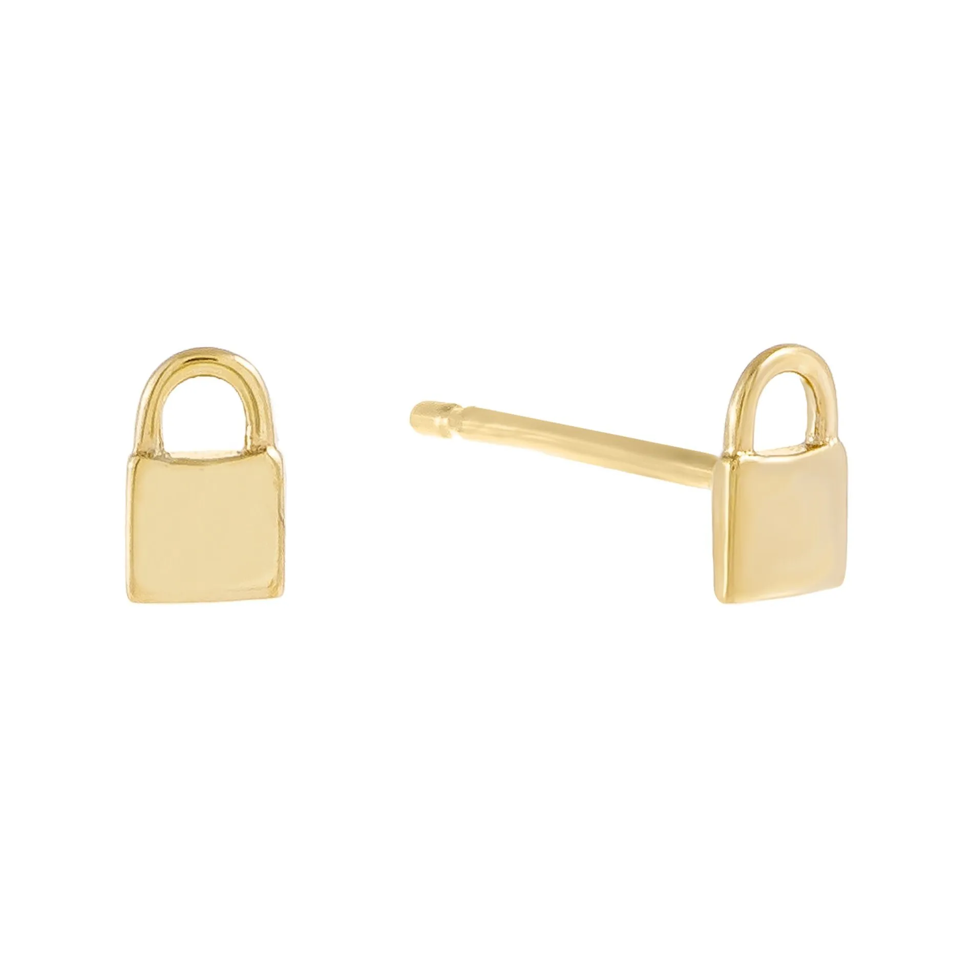 Tiny Solid Lock Stud Earring 14K