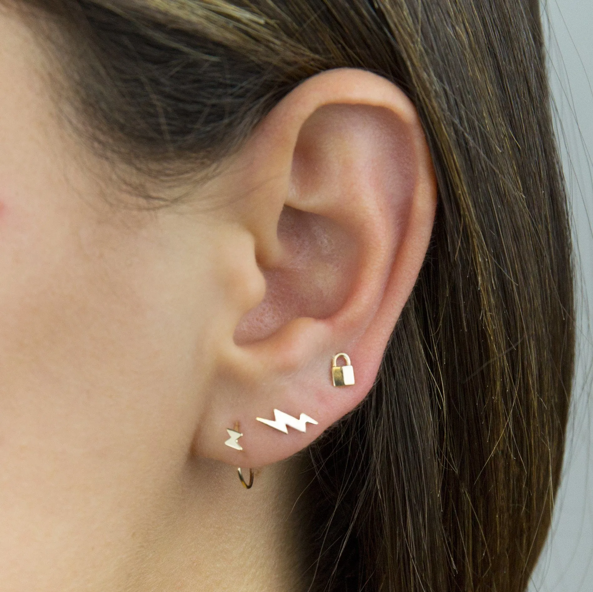 Tiny Solid Lock Stud Earring 14K