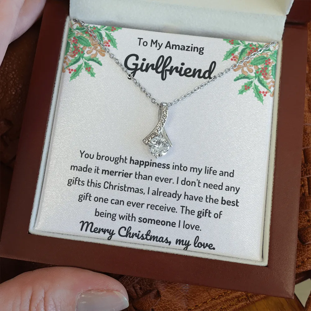To My Girlfriend Ribbon Merry Christmas Necklace