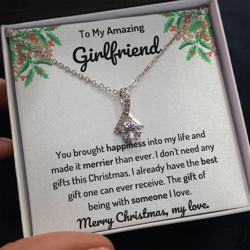 To My Girlfriend Ribbon Merry Christmas Necklace