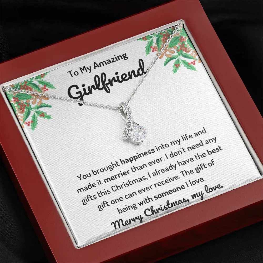 To My Girlfriend Ribbon Merry Christmas Necklace