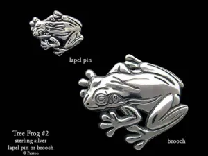 Tree Frog 2 Lapel Pin or Tree Frog 2 Brooch Sterling Silver