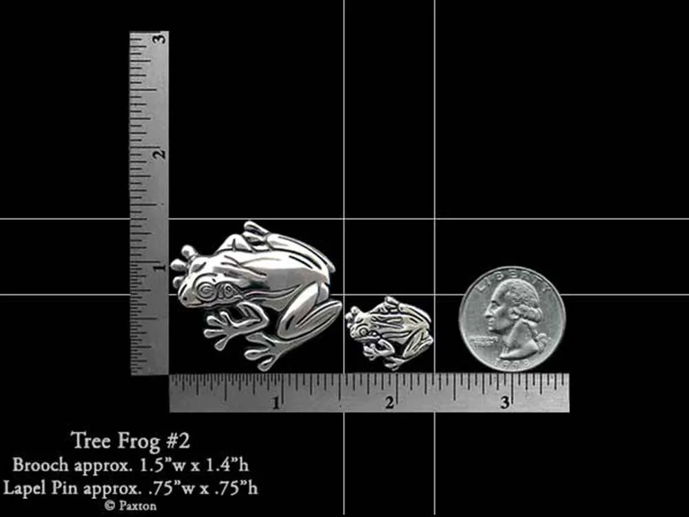 Tree Frog 2 Lapel Pin or Tree Frog 2 Brooch Sterling Silver