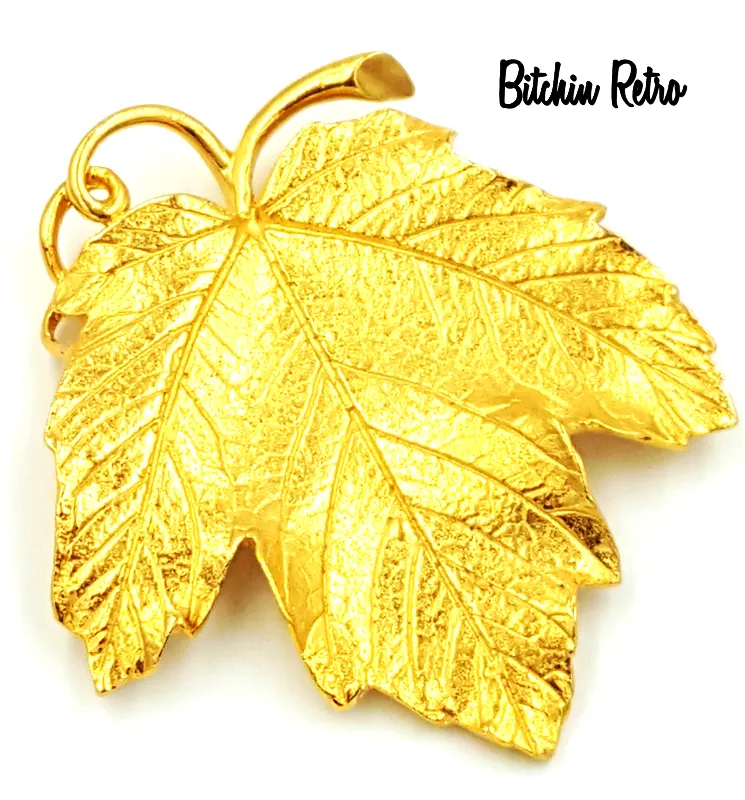 Trifari TM Vintage Leaf Brooch With Matching Comfort Clip Earrings