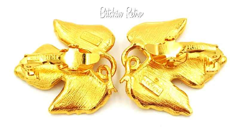 Trifari TM Vintage Leaf Brooch With Matching Comfort Clip Earrings