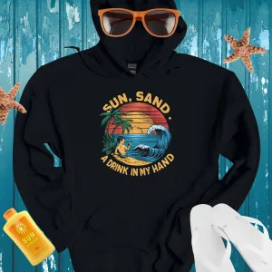 Tropical Beach Scene Hoodie With Sunset And Palms